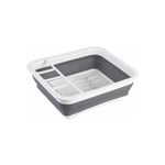 Egouttoir vaisselle pliable Gaia, égouttoir à vaisselle plastique, porte-couverts et support assiettes, plastique, 36,5x13x31 cm, blanc - gris