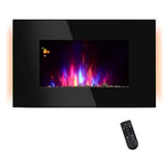 HOMCOM Cheminée électrique Murale LED 7 Effets Flammes + 7 Couleurs Ambiance + Galets télécommande Thermostat 1000-2000 W minuterie Noir