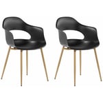 Beliani - Lot 2 Chaises Scandinaves Assise en Plastique Noir et Pieds effet Bois Design Tendance pour Salle à Manger au Style Nordique et Minimaliste