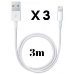 Lot 3 Cables USB Lightning Blanc pour Apple iPhone 11 / 11 PRO / 11 PRO MAX / X / XS / XS MAX / XR / 8 / 8 PLUS / 7 / 7 PLUS / 6 / 6 PLUS / 5 / 5S / SE - Cable Chargeur Mesure 3 Metres [Phonillico]