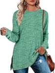 Cuptacc Pulls Femme Décontracté Col Rond Basiques Tunique Femme Longue Chic Lâche Automne Chaud Blouse Pulls,Gilets et Sweats Femme Vert Petit S