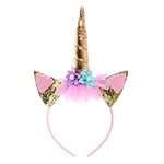 Jmitha Serre-tête licorne avec Fleurs Halloween Chapeau Déguisement Bandeau Feutre Corne Oreilles Mignon Licorne Unicorn Bandeau Cheveux Coiffure Licorne Serre tete Feutre Unicorn Soire Cosplay (02)