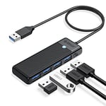 Hub USB, ORICO 4 Ports USB 3.0 Data Hub, Adaptateur USB Ultra Finb, Multiport USB pour PC, MacBook, Mac Pro/Mini, HDD Mobile, Surface Pro, XPS, PS4/PS5, Lecteur Flash, Câble de 50cm, Noir