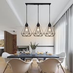 Industriel Lustre Suspension Forme Diamant Fer Lampe de Suspension E27 pour Chambre Salon Bar Cuisine Noir