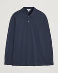 Sunspel Supima Cotton Long Sleeve Pique Polo Navy