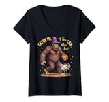 Womens Thanksgiving Bigfoot Catch Me If You Can After Pie V-Neck T-Shirt