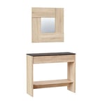 Habitdesign Hallway Furniture with Drawer and Mirror, Console Furniture, Canadian Oak and Rust Finish, Dimensions: 92 cm (W) x 79 cm (H) x 33 cm (D)