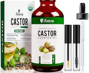 Kanzy Organic Castor Oil for Eyelashes and Eyebrow Growth 100ml Cold Pressed Castor Oil for Hair Growth, Nails & Skin, 100% Natural Caster Oil - Glass Bottle + Peptite + Eyelash & Eyebrow Brush