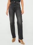 Levi's Ribcage Full Length Jeans - Washed Black, Black, Size 30, Inside Leg 32, Women