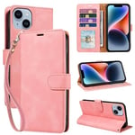 GOTOURED for iPhone 14 Phone Case Wallet,Soft Leather,4 Card Slots Holder RFID Blocking,Shockproof Protective Kickstand Wrist Strap Folio Flip Cases Cover for iPhone 14 (Pink)