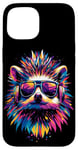 Coque pour iPhone 15 Hérisson avec Écouteurs Popart Lunettes de Soleil Hérisson