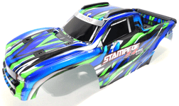 Traxxas Stampede 4x4 VXL Hoss 1/10 Truck Clipless Body Shell + Decals Green Blue