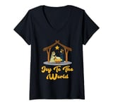 Womens Joy To The World Christmas Nativity Christian Birth Of Jesus V-Neck T-Shirt