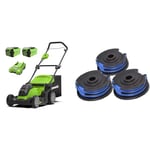 Greenworks 40V Cordless Lawnmower for Lawns up to 500m², 41cm Cutting Width, 50L Bag & Trimmer Spool and 1.65mm Double Line 4.8m incl. 3 Packs for 40V Lawn Trimmers G40LT G40LTK2 G40LTK2x