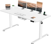 Airfish Electric Standing Desk with USB Charging, Height Adjustable Desk with Cable Management, Sit Stand Computer Desks Rising Table,Smart Home Office Desk 160 x 80 cm, White Frame/White Top