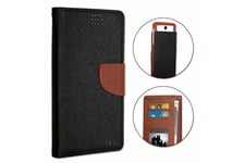 PH26 Coque et étui téléphone mobile Etui housse noir marron folio façon cuir texturé avec porte cartes surpiqûres apparentes compatible pour xiaomi redmi note 7