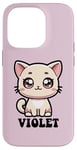 Coque pour iPhone 14 Pro Violet Motif chat mignon pour fille Violet