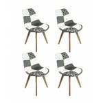 Lot 4 chaises scandinave en tissu patchwork motif noir et blanc - lidy
