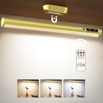 Moslumin Motion Sensor LED Light Bar Indoor, Rechargeable Under Cabinet Kitchen Lights, Magnetic Battery Powered Operated Wall Strip Lights with Remote Control for Picture Shelf – Gold