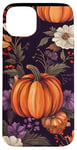 Coque pour iPhone 15 Plus Violet Bohème Floral Citrouille Motif Vintage Décor Automne