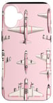 Coque pour iPhone 16 Plus Rose B-17 Flying Fortress Design rayé moderne