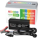 Redodo - Batterie LiFePO4 12V 100Ah + 14,6V 20A Chargeur de Batterie au lithium