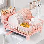 LIONONLY Dish Drainer Rack with Drip Tray,Detachable Dish Drying Rack for Kitchen,Stainless Steel Draining Board Rack with Utensil Holder,Swivel Drainage Spout,Kitchen Sink Drainer Rack