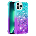 SKALO iPhone 15 Pro Max Juoksuhiekka Glitter Sydämet TPU kuori - Turkoosi-Violetti