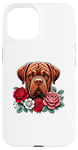 Coque pour iPhone 15 Roses Flowers Dogue De Bordeaux Mastiff Bordeauxdog