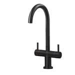 Liquida W03BL Swivel Spout Swan Neck Twin Lever Black Kitchen Mixer Tap