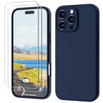 GOODVISH 3 IN 1 for iPhone 16 Pro Max Case 6.9 inch, Upgraded Camera Protection, 2 Pack HD Screen Protector, Liquid Silicone Anti-Scratch Shockproof Gel Rubber Non-Fingerprint Phone Case, Navy Blue