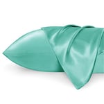 Bedsure Satin Pillowcase for Hair and Skin - Similar to Silk Pillowcase, Pillow Cases 2 Pack with Envelope Closure, Gifts for Women, Queen & Standard Size 50 x 75 cm, Viridis Green