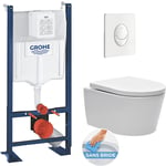 Pack WC GROHE Rapid SL autoportant + cuvette sans bride SAT (fixations cachées) + plaque Skate Air blanche (ProjectSATrimless-3)