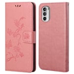 Läderfodral Fjärilar Motorola Moto G52 Rosa