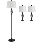 Set Med 3 Lampor 2 Bordslampor 1 Golvlampa Vintage Metall Bomull Svart + Vit Bordslampa Diameter 38 X 158 Cm Golvlampa Diameter