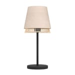 EGLO Lampe de table Tabley, lumière de chevet au design naturel, luminaire à poser pour salon et chambre, métal noir, bambou et lin, douille E27
