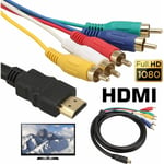 Ensoleille - Câble hdmi vers rca, Câble adaptateur convertisseur hdmi vers 5 rca, 1080P hdmi vers av hdtv Adaptateur de convertisseur audio vidéo