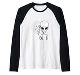 Funny and cute Grey Alien "No" V-Finger Gesture Raglan Baseball Tee