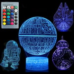 3D Illusion Star Wars Nattlampa Fyra Mönster Dödsstjärna/Millennium Falcon/R2 D2/BB-8 Interstellär 7 Färgförändring Dekorlampa Skrivbordsnattlampa Star Wars Combo Pack-B