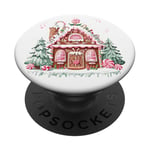 Jolie maison en pain d'épice avec flocons de neige en glaçage rose PopSockets PopGrip Adhésif