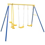 COSTWAY Kids Swing Set, Heavy Duty Extra Large Metal Swing Frame with Double Swings, Glider, Adjustable Hanging Rope, Children Outdoor Backyard Play Set for 3+ Years Old