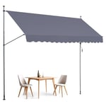 VEVOR Auvent de terrasse rétractable 400 x 120 cm, store banne manuel avec manivelle, hauteur réglable 218-310 cm, abri pare-soleil extérieure de balcon résistant aux UV pour patio, balcon, cour, gris