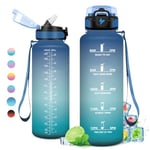 KollyKolla Gourde 1.5L Sport, Gourde Grande, Étanche et Réutilisable, Bouteille d'eau avec Marqueur de Temps et Paille, Gourde Graduée pour 1 Journee, Adulte, Gym, l'école, Voyage, Camping, Randonnée