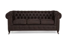 Chesterfield Deluxe 3-seters Sofa i Kunstlær - Mørkebrun Skinnsofaer Brun Factory Fellow