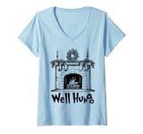 Womens Well Hung Funny Adult Joke Stockings By Fireplace Christmas V-Neck T-Shirt