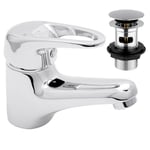 Deva LACE 113 Basin Mono Mixer Tap In Chrome - With Press Top Waste - Large SINGLE LEVER Handle - Modern EASY USE Hot & Cold Tap - Sink Bathroom Deck Mount Single Hole Silver Faucet - 12 Year Warranty