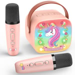 Dislocati Micro Karaoke Enfant avec 2 Micro sans Fil Bluetooth, Cadeau Fille 3-12 Ans Microphone Karaoké Jouet Fille 3-12 Ans Micro Enfant pour Chanter Fille Cadeau de Noël Enfant Anniversaire Licorne