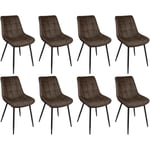 Lot de 8 Chaises de salle à manger rembourrée en Velours Pieds en métal Stable café brun