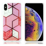 Apple Marble iPhone Xs Max kuoret - Vaaleanpunainen timantti laatta ja tähdet Pinkki