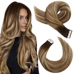 Moresoo Extension Adhesive Cheveux Humain Balayage Remy Tape Extension Cheveux Naturel Adhesif Ombre Marron Foncé à Brun Moyen avec Blond Décoloré Extension Adhesif 30 cm #4/6/613 30g 20pcs